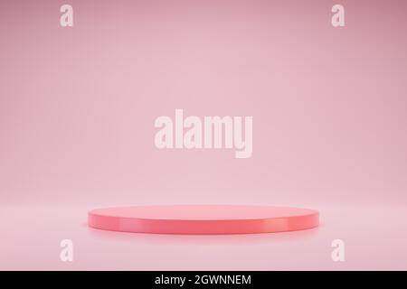 Podio rosa su sfondo pastello. Fase vuota per la presentazione del prodotto. Piattaforma vettoriale realistica con spazio libero. Design minimalista. Templat Illustrazione Vettoriale