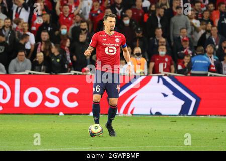 Capitano LOSC Jose FONTE 6 durante il campionato francese Ligue 1 partita di calcio tra LOSC Lille e Olympique de Marseille il 3 ottobre 2021 allo stadio Pierre Mauroy di Villeneuve-d'Ascq vicino Lille, Francia - Foto: Laurent Sanson/DPPI/LiveMedia Foto Stock