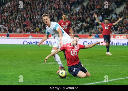 4 ottobre 2021, Villeneuve d'Ascq, Francia: Difensore di Lille XEKA in azione durante il campionato francese di calcio Ligue 1 Uber mangia tra Lille OSC e Olympique de Marseille allo stadio Pierre Mauroy - Lille France.Lille won 2:0 (Credit Image: © Pierre Stevenin/ZUMA Press Wire) Foto Stock