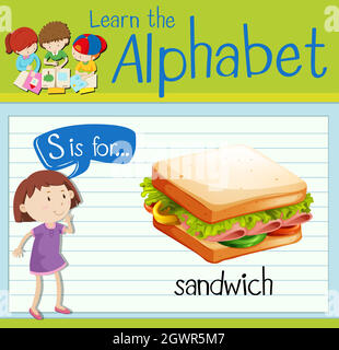 La lettera S della flashcard è per il sandwich Illustrazione Vettoriale