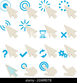 Fare clic su icone simboli set, stile cartoon Illustrazione Vettoriale
