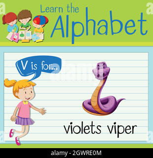 Flashcard lettera V è per vipera violetti Illustrazione Vettoriale