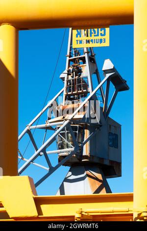 Gru storica a Queens Wharf, Wellington, Isola del Nord, Nuova Zelanda Foto Stock