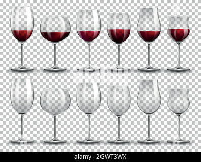 Set di vino su bicchieri diversi Illustrazione Vettoriale