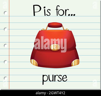 La lettera P del flashcard è per il borsellino Illustrazione Vettoriale