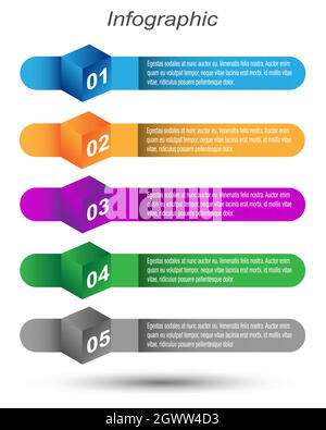 Modello di progettazione infografica con etichette in carta. Illustrazione Vettoriale