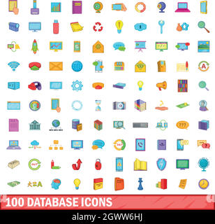 100 database set di icone, stile cartoon Illustrazione Vettoriale