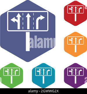 Le corsie di traffico a crocevia di giunzione set di icone Illustrazione Vettoriale