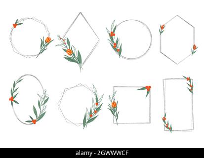 Set di cornici natalizie con fiori. Illustrazione vettoriale. Illustrazione Vettoriale