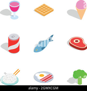Pasto di dieta icone isometrica 3d style Illustrazione Vettoriale