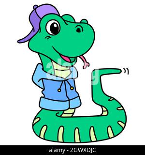 fantastico emoticon da ragazzo in pitone con giacca e cappello Illustrazione Vettoriale