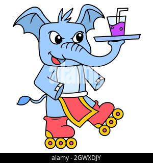 elefanti pattinaggio a rotelle che porta occhiali per servire bevande Illustrazione Vettoriale