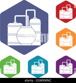 Gas a serbatoi di stoccaggio set di icone Illustrazione Vettoriale