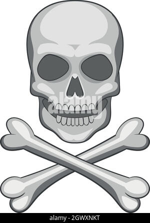 Cranio e icona crossbones, stile cartoon Illustrazione Vettoriale