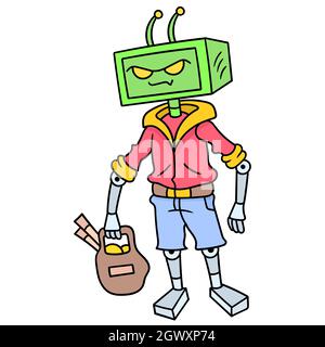 i robot in abiti umani camminano trasportando i generi alimentari Illustrazione Vettoriale