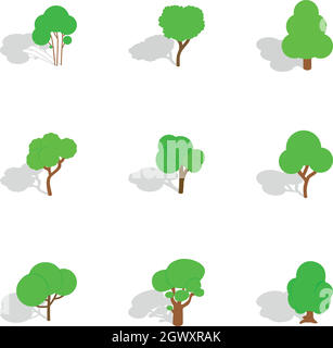 In estate le icone ad albero isometrica 3d style Illustrazione Vettoriale