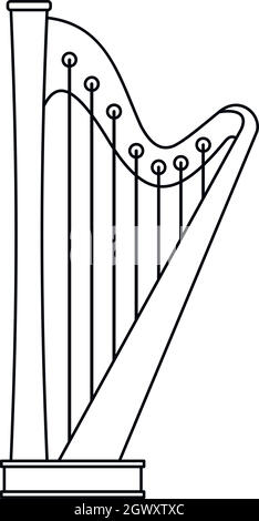 Icona di arpa , stile contorno Illustrazione Vettoriale
