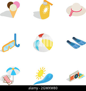 Vacanze estive icone isometrica 3d style Illustrazione Vettoriale