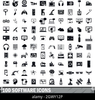 100 software set di icone in stile semplice Illustrazione Vettoriale