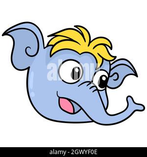 la testa di un elefante carino con capelli biondi sorridendo felicemente Illustrazione Vettoriale