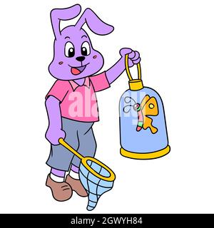 i cuccioli di coniglio cacciano farfalle per fare animali domestici Illustrazione Vettoriale