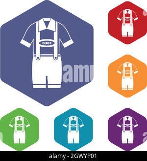 Maglietta e pantaloni con bretelle set di icone Illustrazione Vettoriale