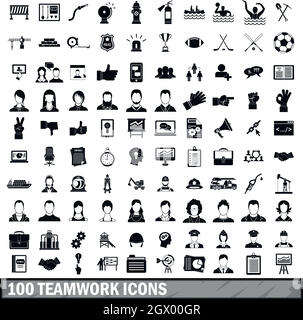 100 il lavoro in team set di icone in stile semplice Illustrazione Vettoriale