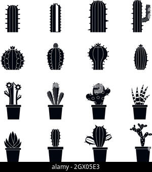 Cactus diversi set di icone, stile semplice Illustrazione Vettoriale