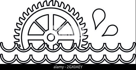 Vecchia ruota di acqua, l'icona di stile di contorno Illustrazione Vettoriale
