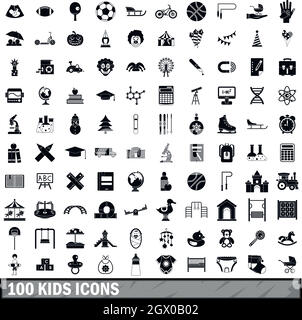 100 bambini set di icone in stile semplice Illustrazione Vettoriale