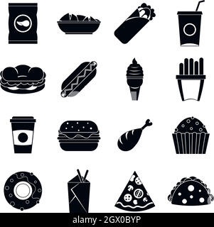 Fast food set di icone, stile semplice Illustrazione Vettoriale