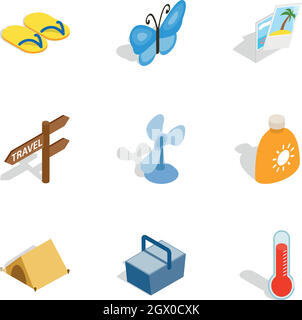 Vacanze in spiaggia icone isometrica 3d style Illustrazione Vettoriale