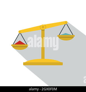 Giustizia icona scale, stile piatto Illustrazione Vettoriale