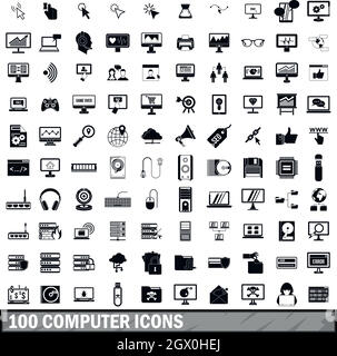 100 computer set di icone in stile semplice Illustrazione Vettoriale