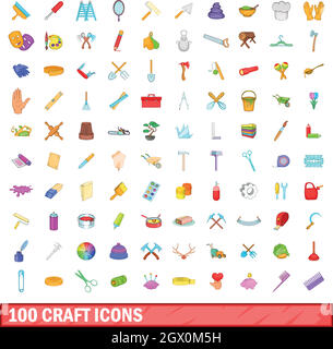 100 craft set di icone, stile cartoon Illustrazione Vettoriale