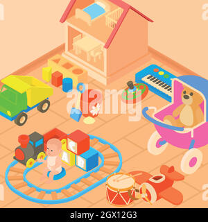 Stanza dei giocattoli concetto, stile cartoon Illustrazione Vettoriale