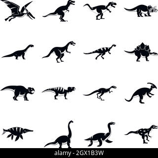 Dinosauro set di icone, stile semplice Illustrazione Vettoriale