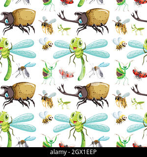 Sfondo senza cuciture con insetti diversi Illustrazione Vettoriale