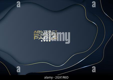 Astratto 3d Wave pattern lusso blu scuro con oro. Illustrazione Vettoriale