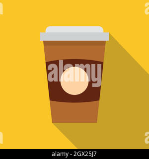 Carta marrone tazza da caffè icona, stile piatto Illustrazione Vettoriale