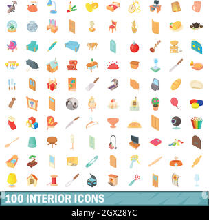 100 interno set di icone, stile cartoon Illustrazione Vettoriale