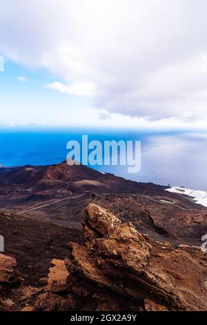 Cono di cenere di Vulcano Teneguia nell'isola di la Palma, una delle Isole Canarie, nella zona del vulcano Cumbre Vieja Foto Stock