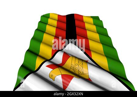 Cute inhem Day flag illustrazione 3d - bandiera brillante dello Zimbabwe con grandi pieghe giacciono isolate su bianco, vista prospettica Foto Stock
