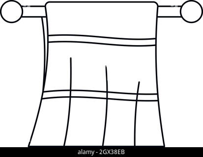 Asciugamano pulito su un appendiabiti icona, stile contorno Illustrazione Vettoriale