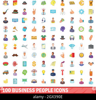 100 persone business set di icone, stile cartoon Illustrazione Vettoriale