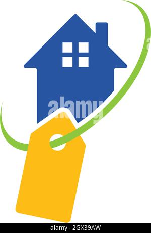 Logo Home con modello di icona del tag prezzo Illustrazione Vettoriale