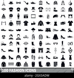 100 moda set di icone in stile semplice Illustrazione Vettoriale