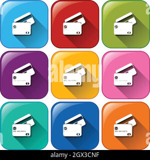 Icone arrotondate con schede Illustrazione Vettoriale