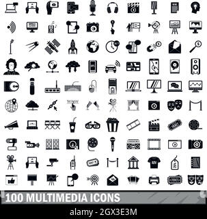100 multimedia set di icone in stile semplice Illustrazione Vettoriale
