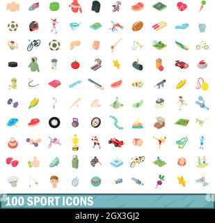 100 sport set di icone, stile cartoon Illustrazione Vettoriale